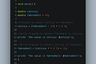 Conversion of Temperature Using Dart Programming.