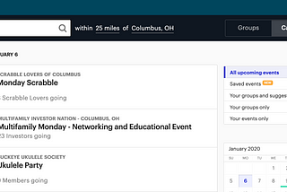 meetup.com event calendar