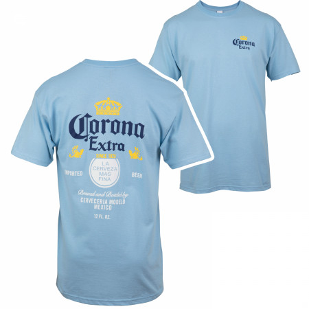 Corona Extra Label Light Blue Front and Back Print T-Shirt