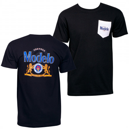 Modelo Cerveza Front and Back Print Pocket T-Shirt