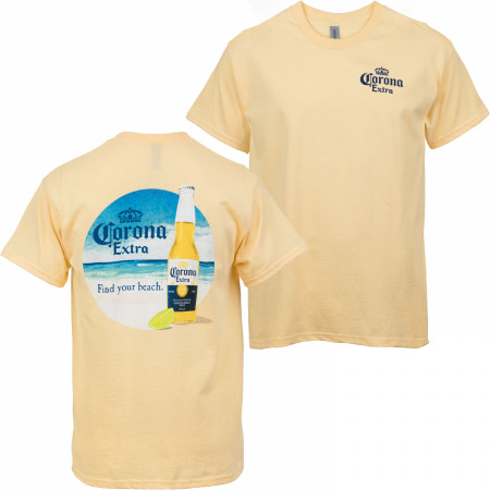 Corona Extra Find Your Beach Front Back Men's Yellow T-Shirt