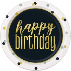 Metallic Happy Birthday 9" Lunch Plates (8/pk)