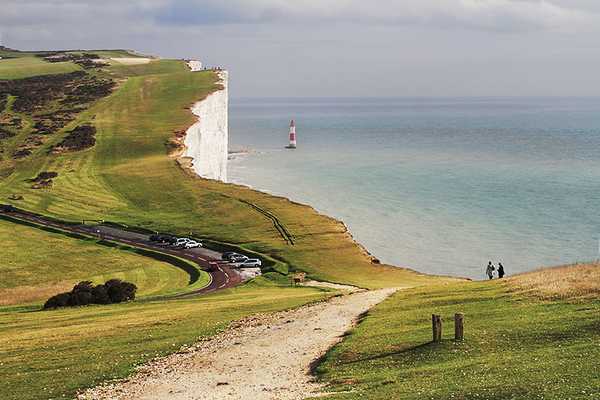 Hiking at Beachy Head in East Sussex, UK