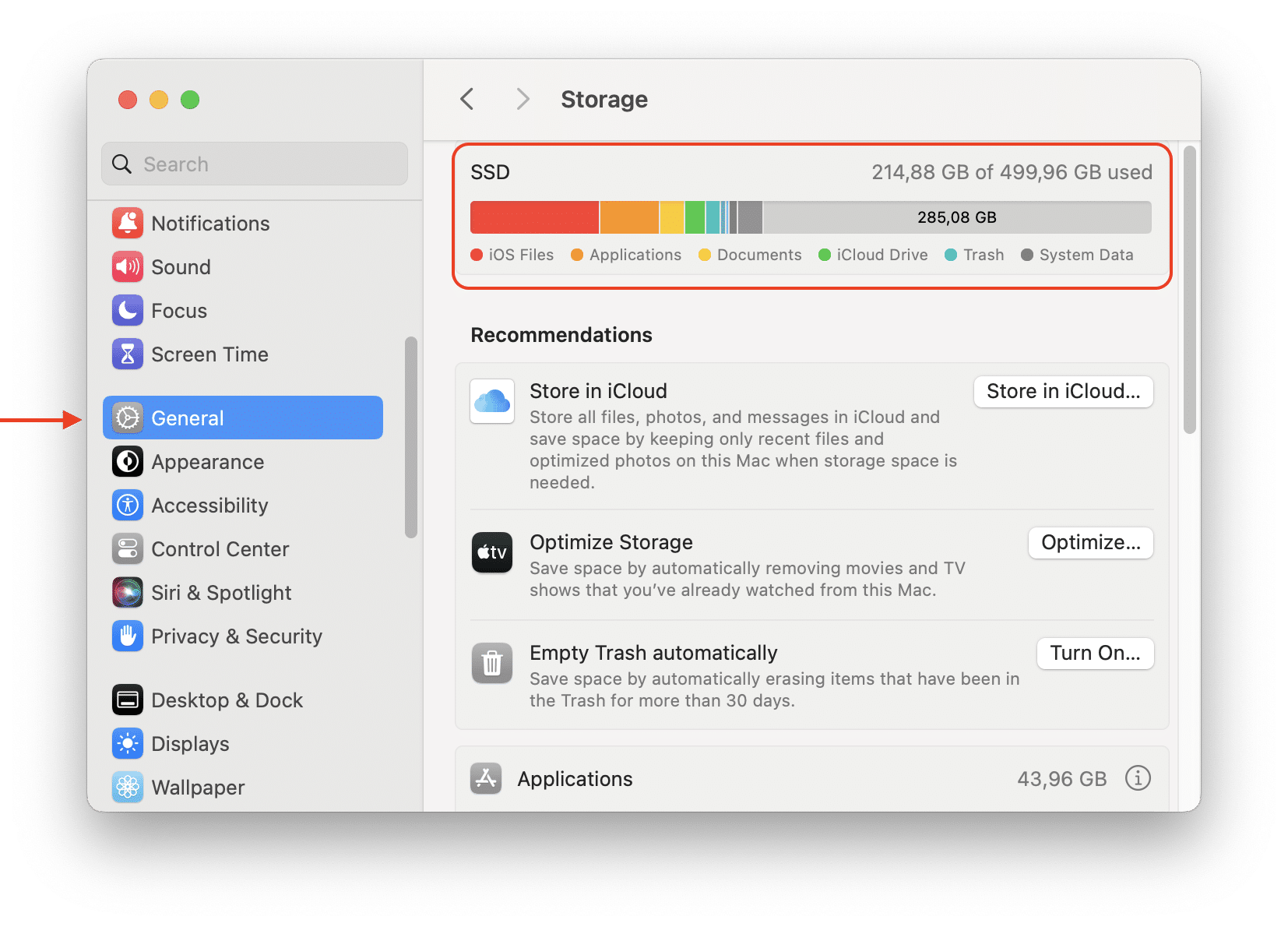 Storage usage option in macOS