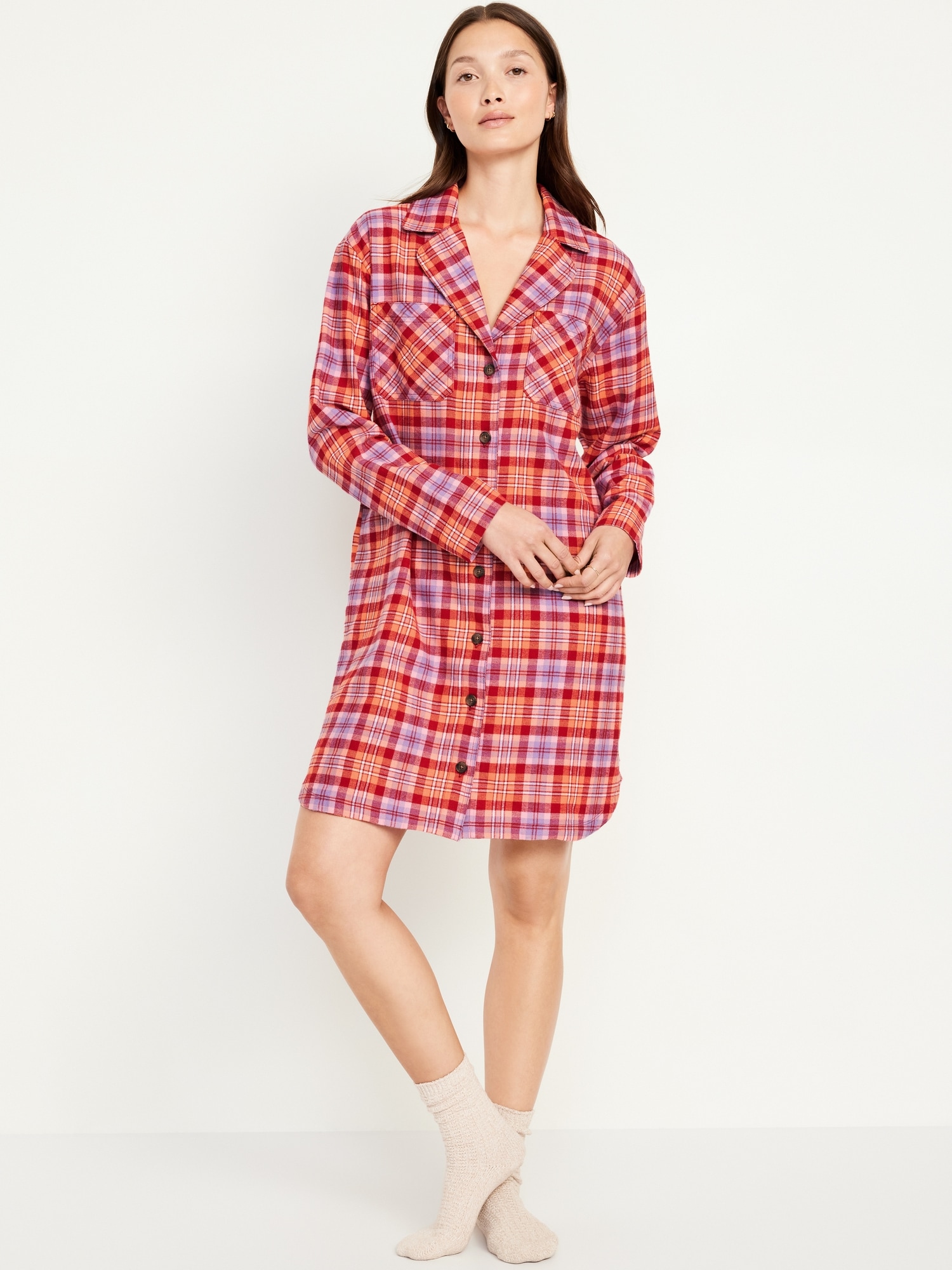 Flannel Pajama Shirt Dress