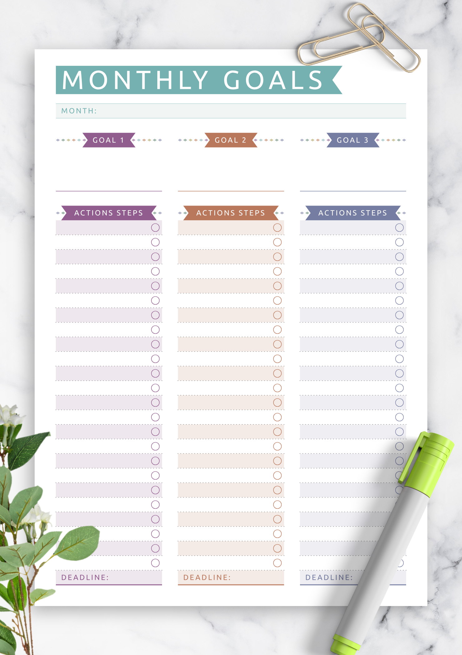 Printable Goals Template