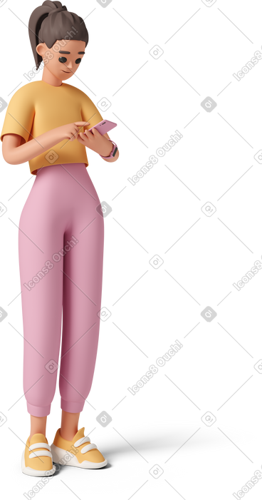 Jeune femme défilant sur son téléphone PNG, SVG