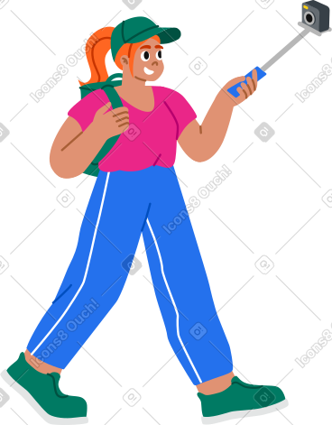 Femme marchant et filmant avec une caméra PNG, SVG