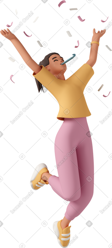 Happy woman jumping with confetti PNG, SVG