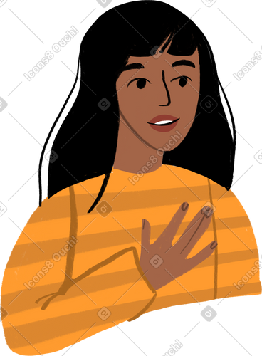 Girl with her hand on her chest PNG、SVG