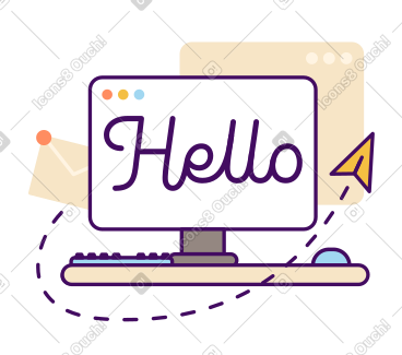 Hola texto con mensajes en letras de pantalla de computadora PNG, SVG