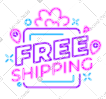 Lettering free shipping in neon style text with decorates PNG、SVG