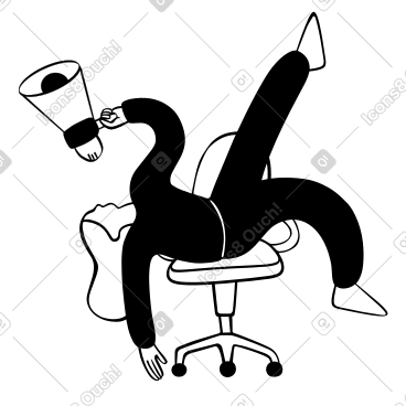 Hiring, woman with megaphone on office chair PNG, SVG