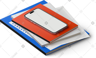 Isometric view of smartphone lying on a pile of books PNG、SVG