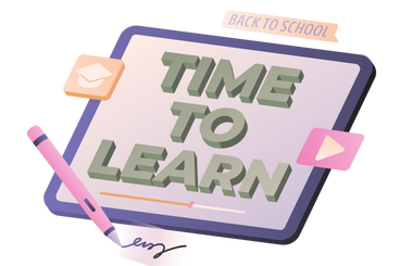 鉛筆と卒業帽のサインテキストで「time to learn」の文字を書く PNG、SVG