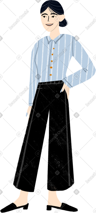 Woman in an office outfit standing with her hand on her hip and smiling PNG、SVG