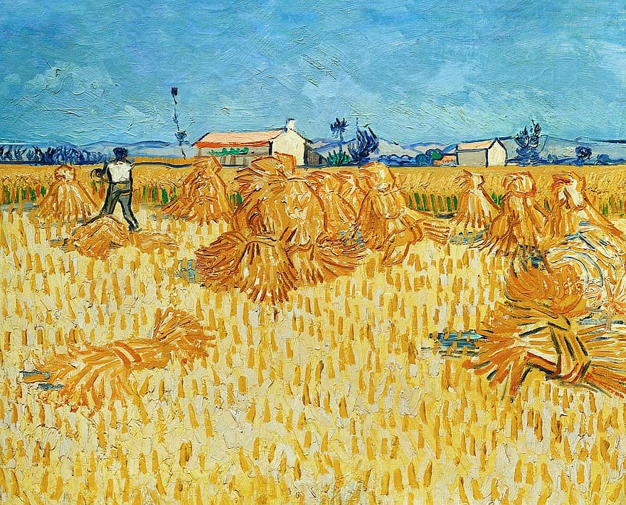 vincent van gogh, høst, strå, hø, feltarbejde, gård, dyrkning, feltøkonomi, sommer, provence, oliemaleri