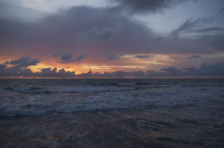 havsutsikt, soluppgång, hav, vatten, strand, moln, soluppgång strand, soluppgång himmel