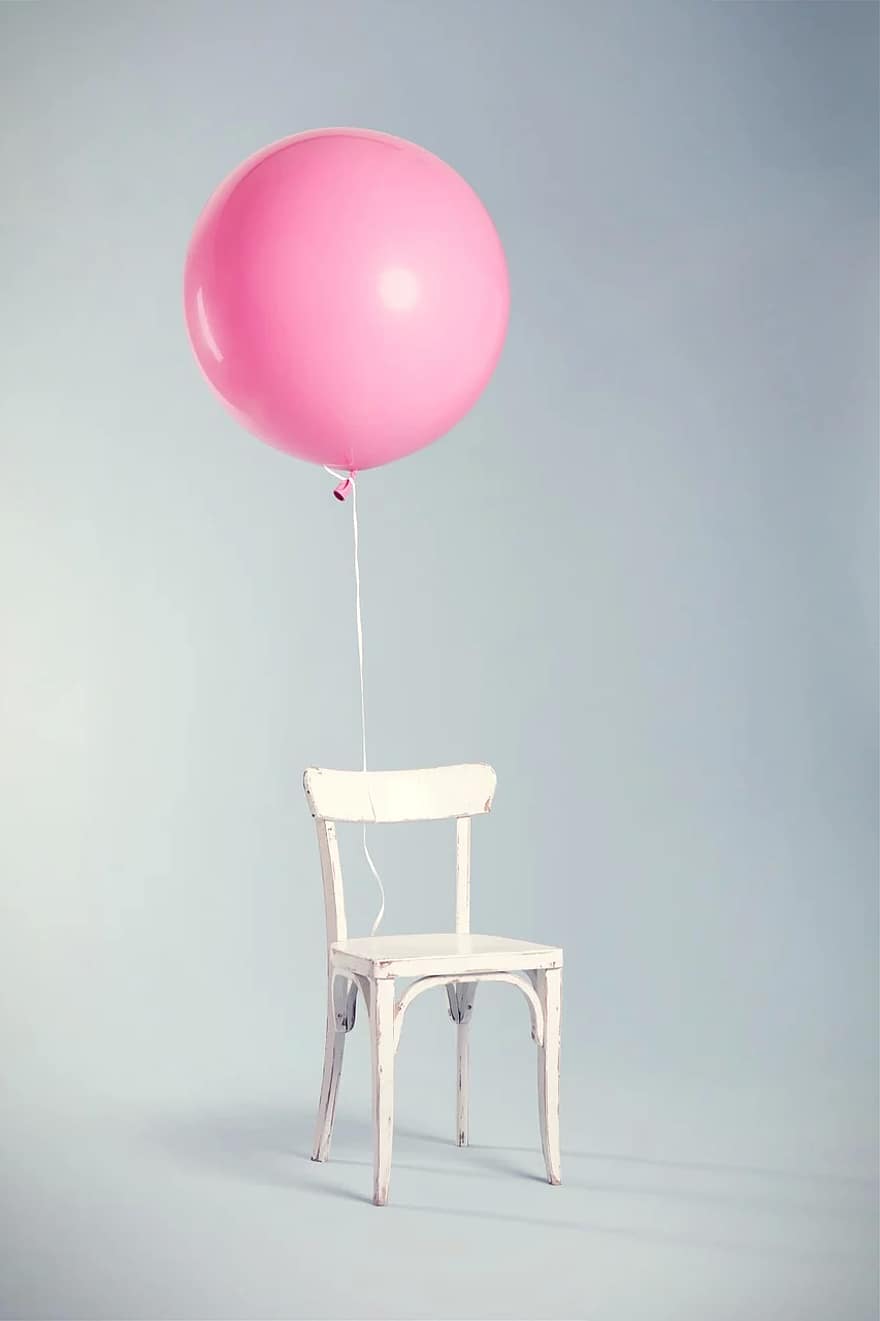 chaise, ballon, fête, intérieur, blanc, rose, décor, vide, élégant, conception, à l'intérieur