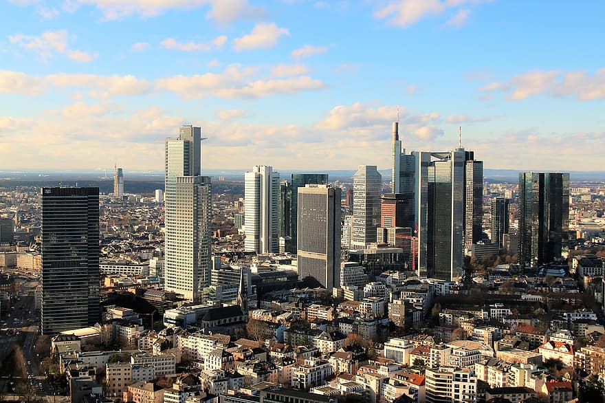 stad, wolkenkrabber, horizon, Stedelijk landschap, architectuur, Frankfurt am Main, Duitsland, hemel, wolken, panoramisch