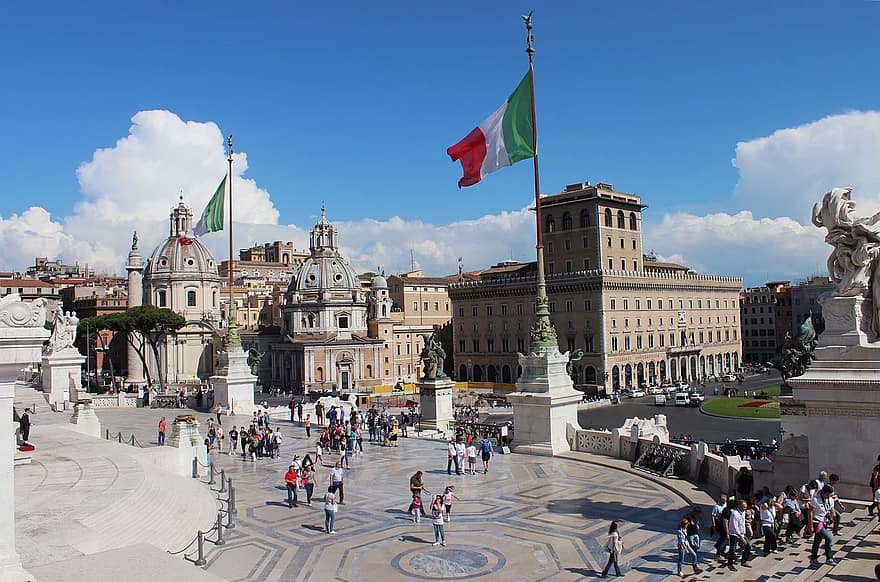 vittorio emanuele -monumentti, Rooma, venetsialainen aukio, Italia, lippu, neliö-, monumentti