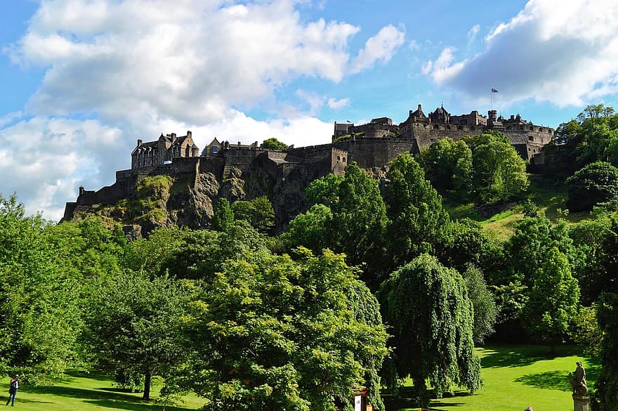 edinburgh kalesi, Edinburg, kale, iskoçya, Kent, ağaçlar, peyzaj, mimari, İskoçyalı, eski, bina