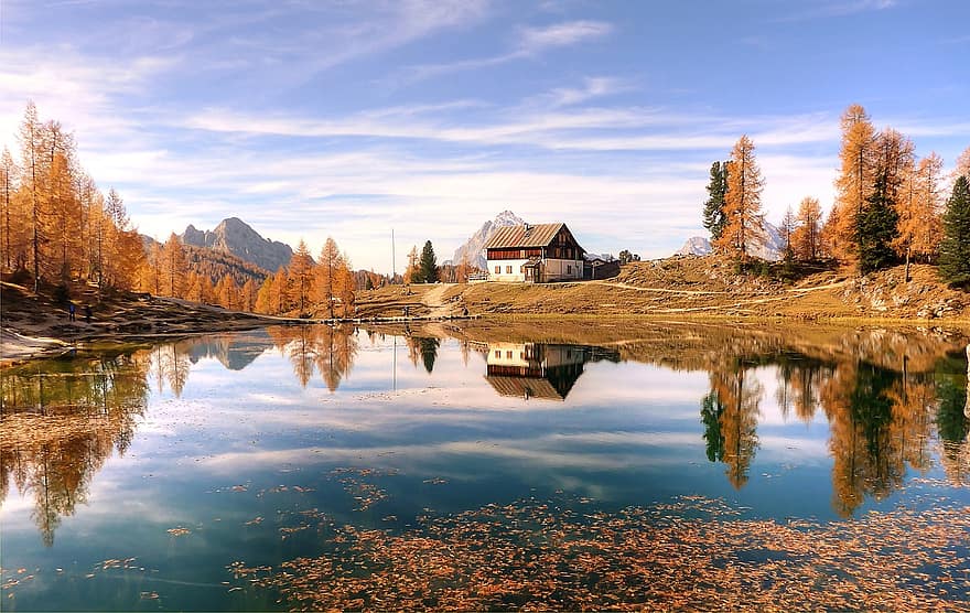 rifugio palmieri, lago federa, dolomiitit, maisema, alppi-, luonto, järvi, Italia, vuoret, Belluno, Alppien panoraama