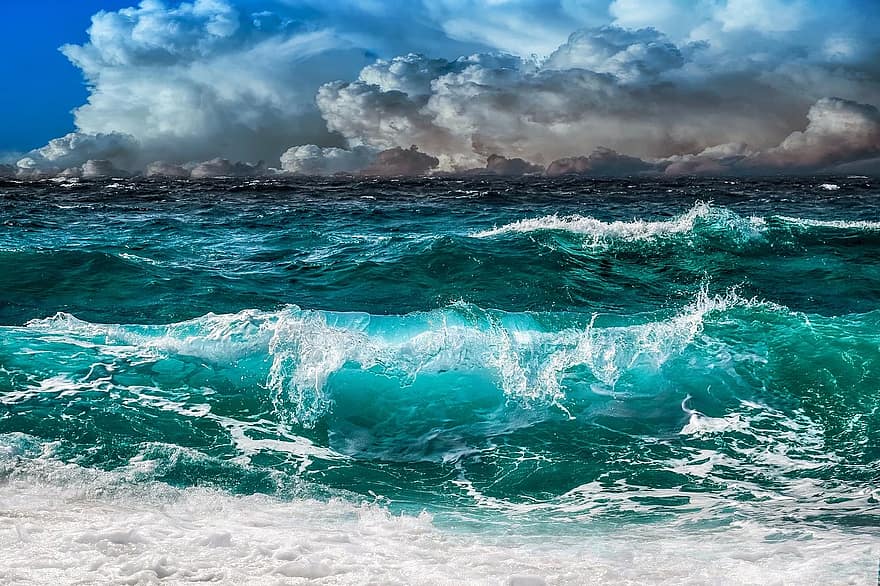 ondas, mar, céu, nuvens, tempestade, de praia, panorama, marina, pacífico