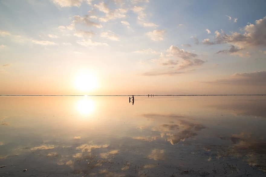 strand, wolken, dageraad, schemer, natuur, oceaan, reflectie, zee, zeegezicht, kust, silhouet