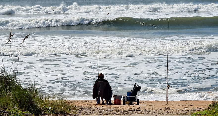 surfować rybaka, Wędkarstwo, osoba, plaża, ocean, woda, morze, lato, sport, Natura, niebo