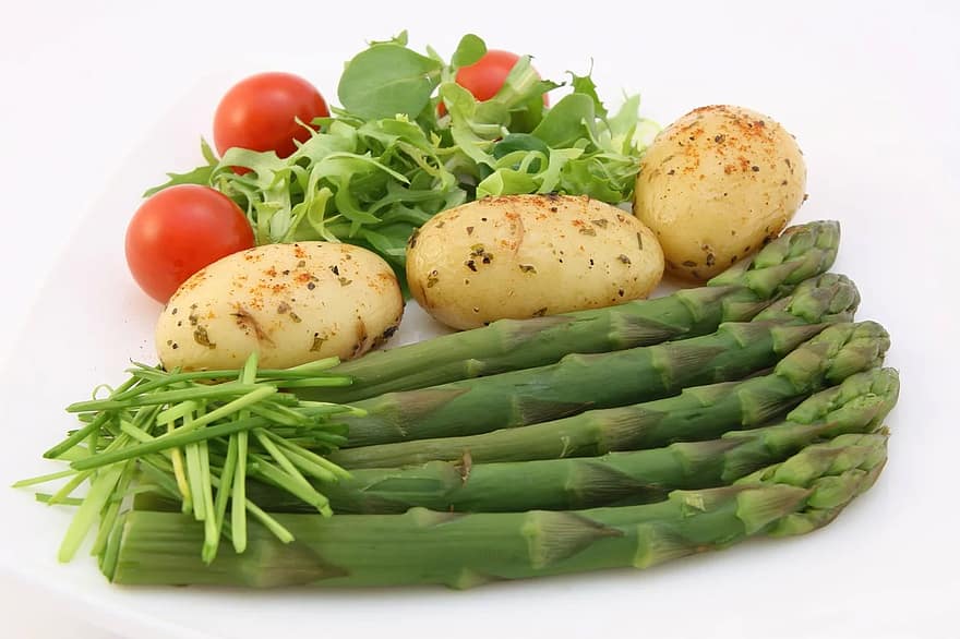 appétit, asperges, tomates, les calories, restauration, cellulite, cholestérol, fermer, cuisine, espace de copie, culinaire