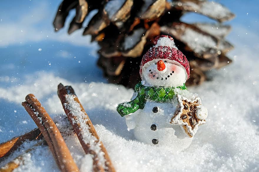 boneco de neve, neve, inverno, branco, frio, invernal, eismann, engraçado, doce, boné, cachecol