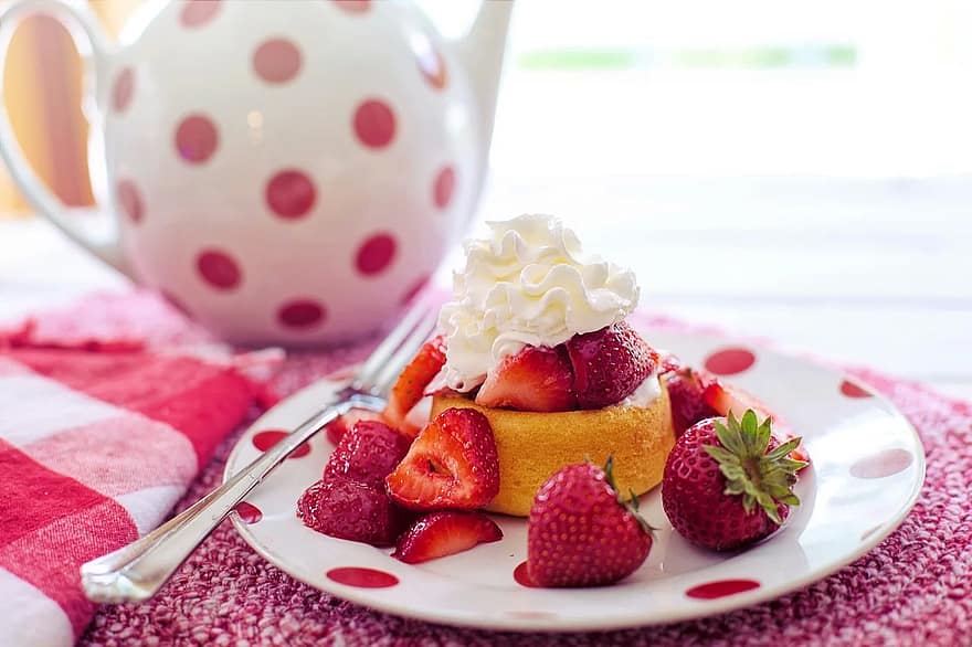 biscoito de morango, sobremesa, verão, creme, morangos, doce, fruta, Comida, bolinho, delicioso, lanche