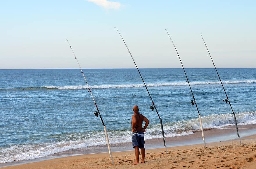 surfować rybaka, wędki, kolec piasku, ocean, krajobraz, fale, słona woda, wolny czas, rekreacyjny, sport, Wędkarstwo