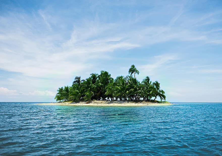 Insel, Urlaube, Karibik, Palmen, Sand, Meer, Blau, sich ausruhen, Strand, einsam, klein