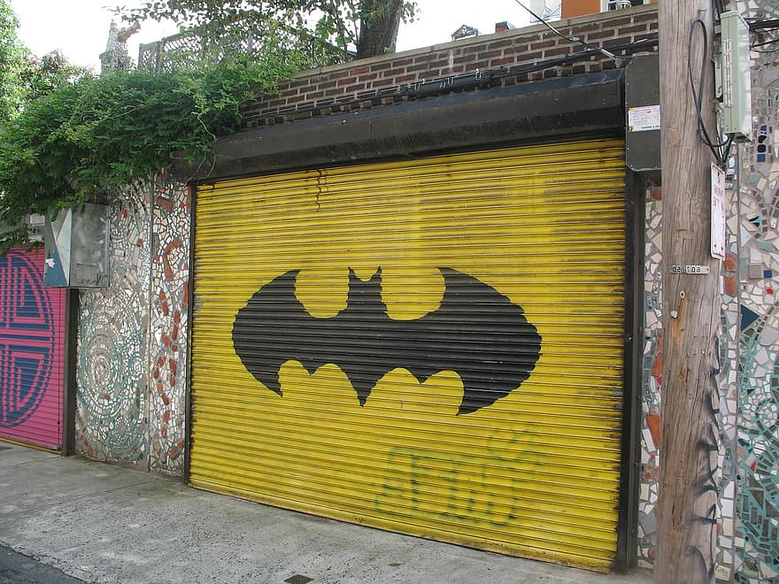 garage, batman, door, unique, urban, design, graffiti, decoration, neighbourhood, philadelphia, neighborhood