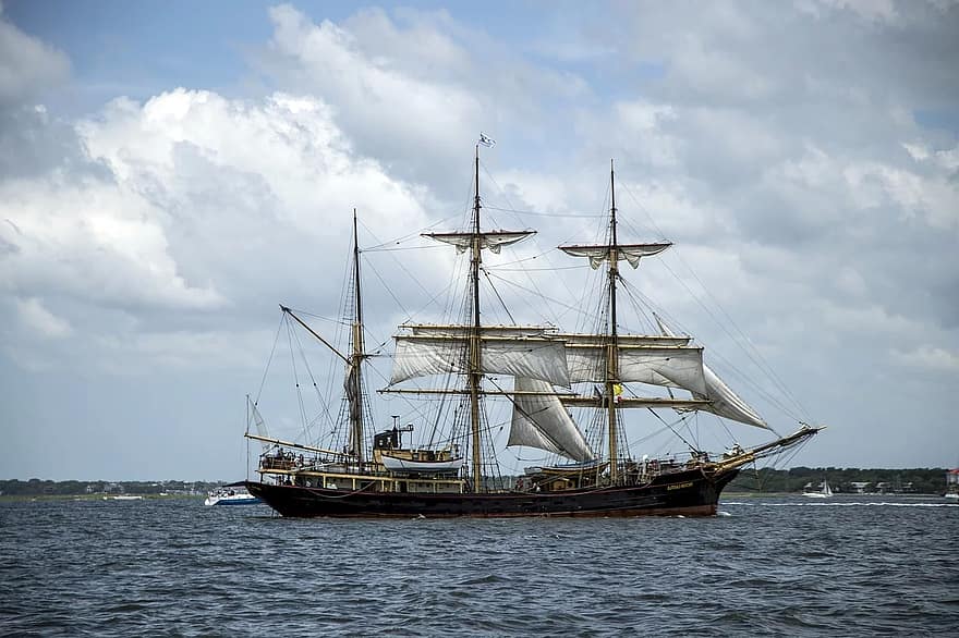 tall ship, nautical, sailing, ocean, maritime, wind, sea, water, boat, masts, rigging