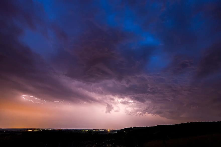 thunderstorm, night, landscape, sky, flash, flash of lightning, weather, nature, storm, dark, discharge