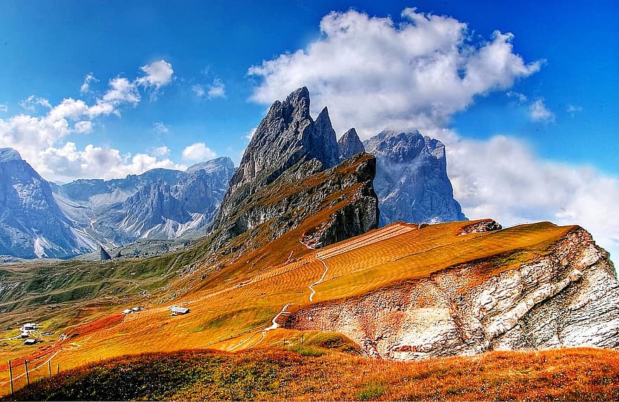 dolomīti, kalni, Itālija, dienvidu tirols, kalnu, val gardena, trentino, skats, UNESCO pasaules mantojums, villnösstal, panorāma