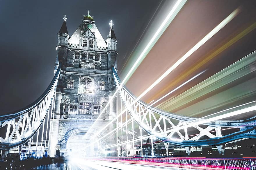 bridge, tower bridge, london, night, tower, night lights, illuminated, architecture, road, united kingdom, landmark