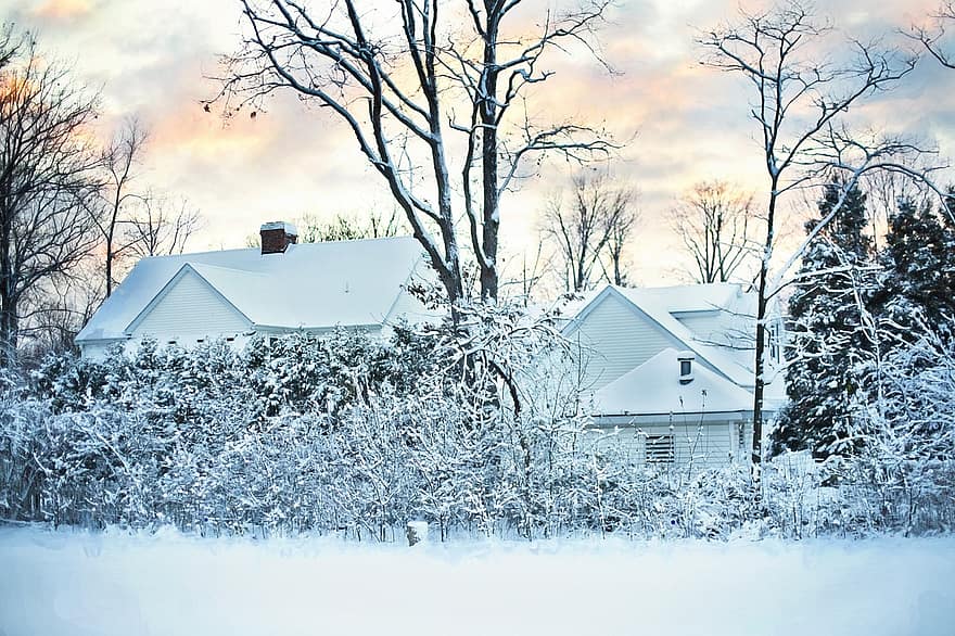 snedækket, vinter, hus, kold, natur, jul, sæson, landskab, snefald, jul sne