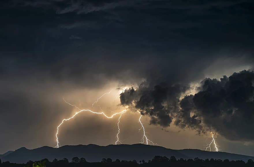 trueno, relámpago, tormenta, cielo, noche, destello, electricidad, nubes, oscuro, naturaleza, energía