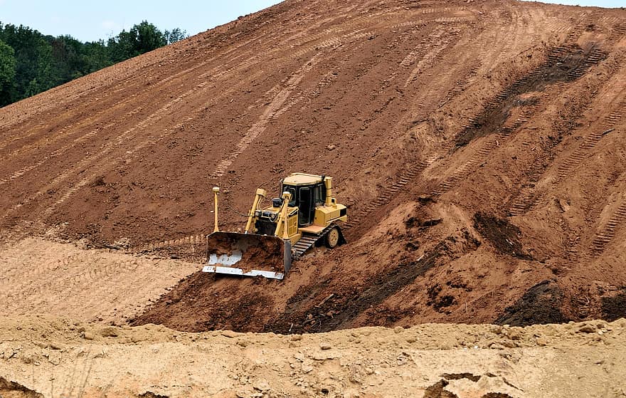 bulldozer, heavy equipment, construction site, industry, clay dirt, construction, machinery, machine, vehicle, hydraulic, industrial