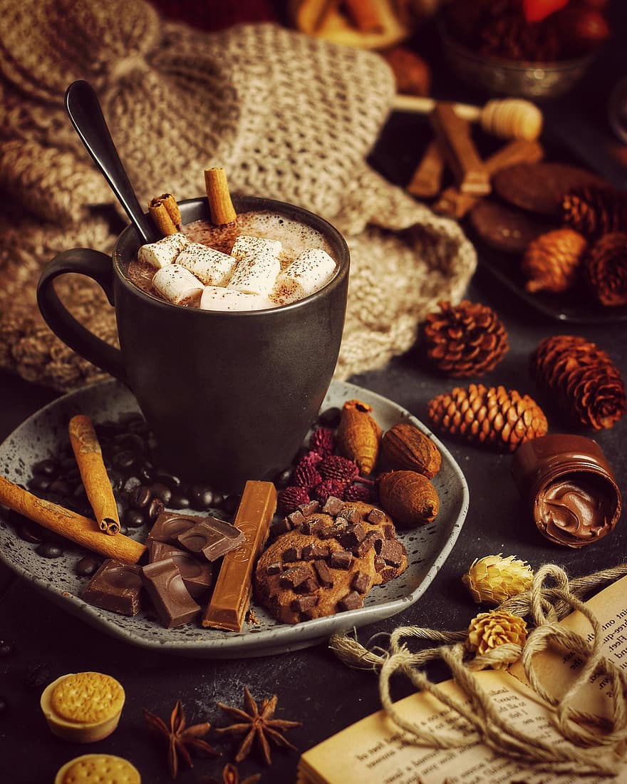 Hot Chocolate, Drink, Christmas, Chocolate, Marshmallows, Cocoa, Cacao, Cinnamon, Dessert, Beverage, Cup