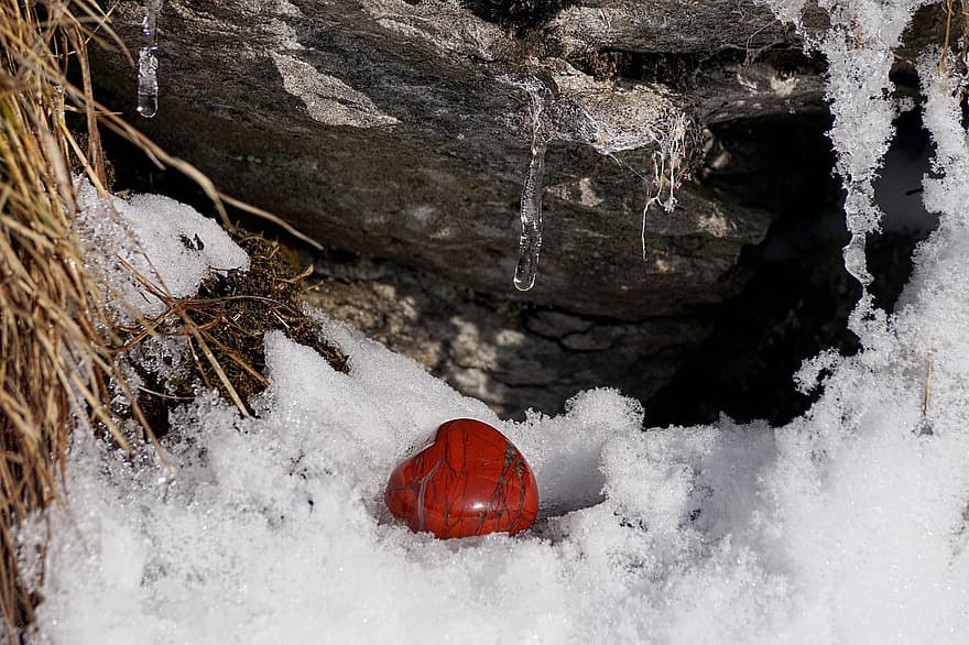 hivern, neu, cor, fred, naturalesa, aigües, gelades, congelat, gel, humit, pedra