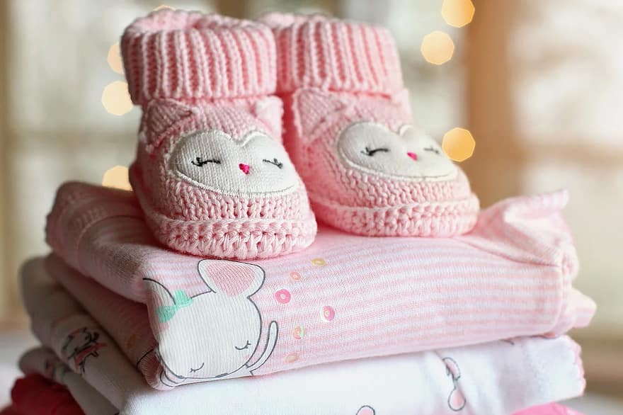 booties, baby, pike, klær, rosa, liten, planteskole, nyfødt, barn, spedbarn, sko