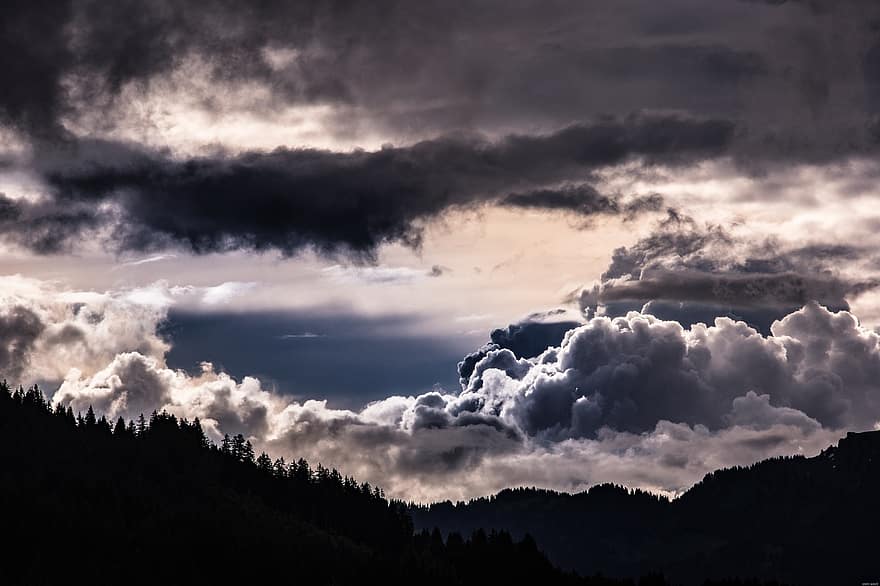 åskväder, moln, storm moln, bergen, mystisk, himmel, berg världen, landskap, dramatisk, väder humör