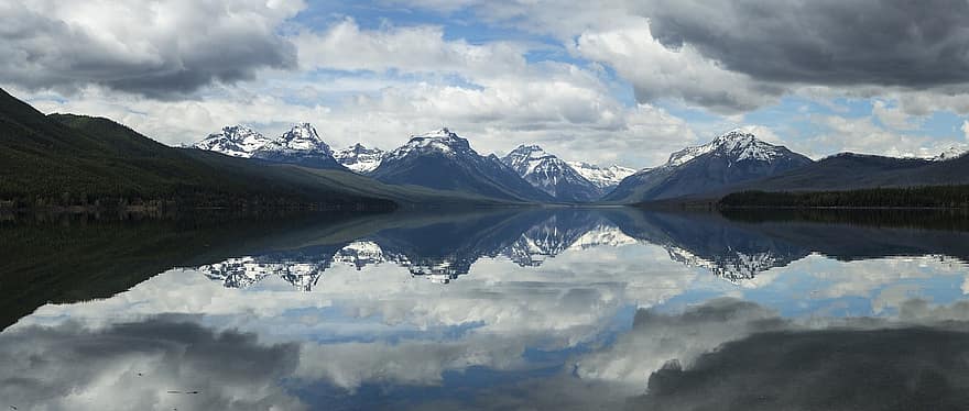 Lake McDonald, landschap, reflectie, water, bergen, gletsjer nationaal park, Montana, Verenigde Staten van Amerika, alpine, natuur, toneel-