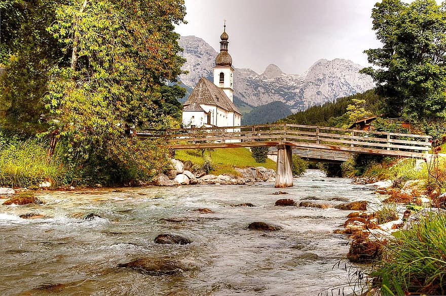 Ramsau, kilise, dağlar, mimari, alp, ruh hali, Su, doğa, berchtesgaden, Bavyera, bekâr