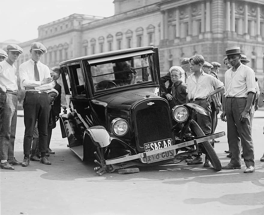 automobilového průmyslu, přeběhnout, zlomený, vrak auta, usa, 1923, oldtimer, Černý a bílý, auto